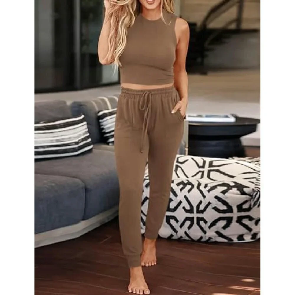 3-Piece Lounge Set Cardigan Tank Joggers Travel Outfit Women's Size M